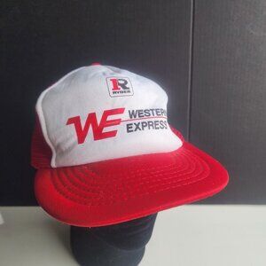 Vintage R Ryder WE Western Express Division Trucker Hat Cap Snapback Red & White
